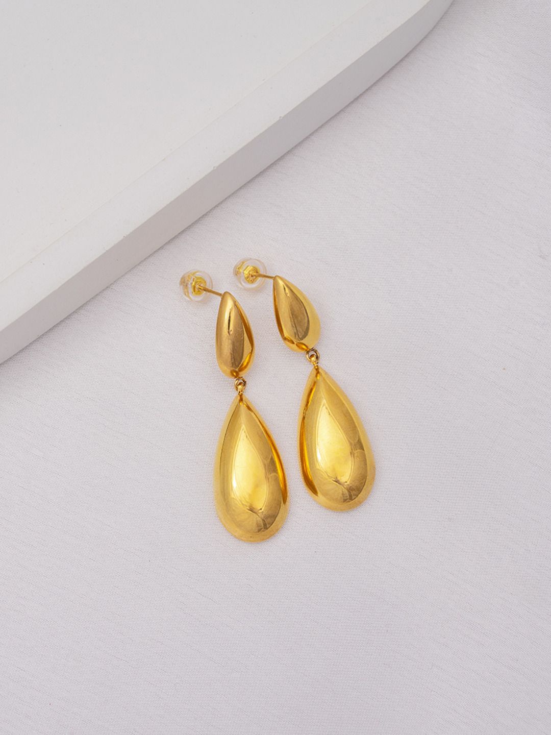 

Perfectly Average Gold-Plated Stainless Steel Teardrop Shaped Drop Earrings