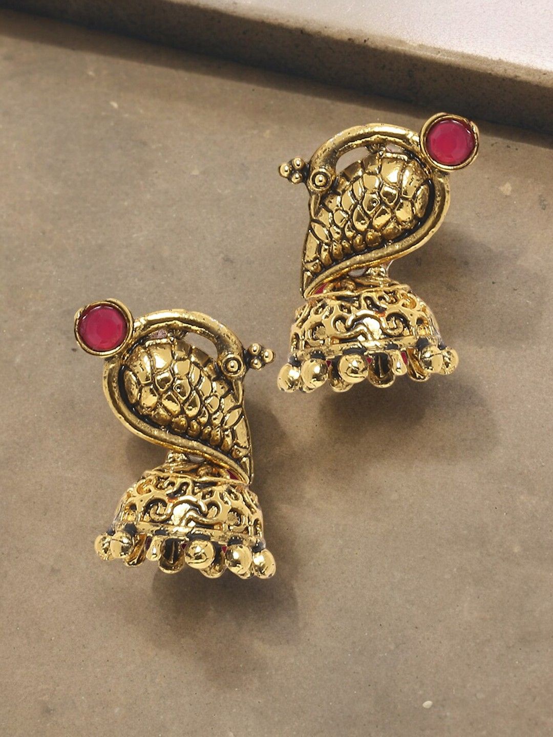 

Anouk Gold Toned Artificial Stones Peacock Shaped Jhumkas