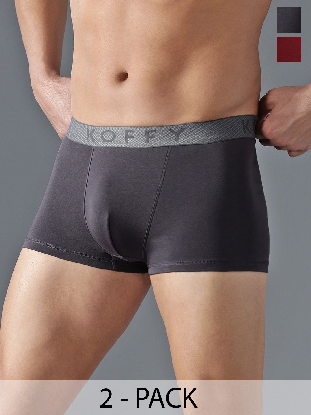 

KOFFY Pack Of 2 Cotton Trunk KOFFY_KI44_DGRY_MRN, Grey melange