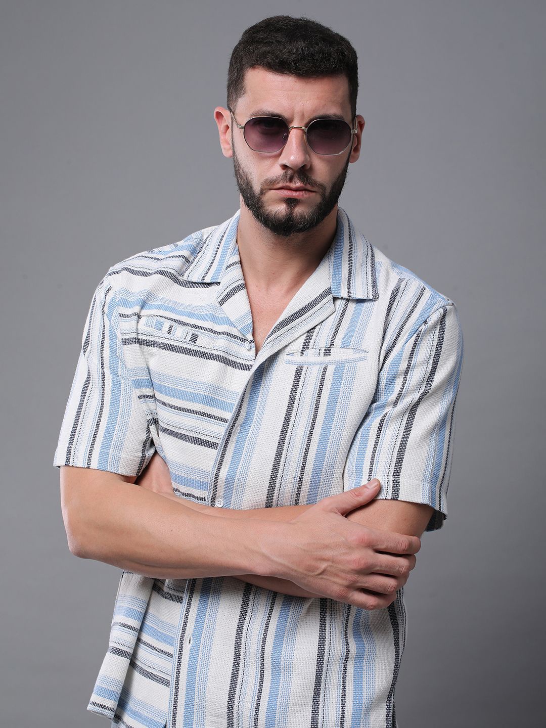 

Difference of Opinion Men Standard Opaque Striped Casual Shirt, White