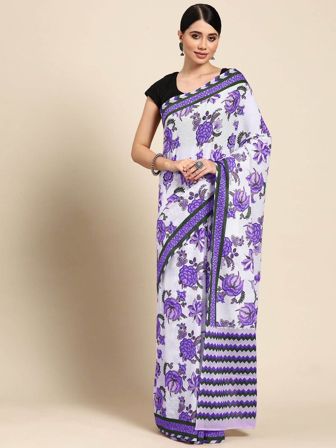 

BUTA BUTI Floral Printed Pure Cotton Saree, Purple