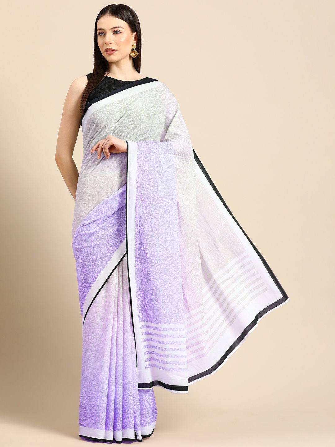 

BUTA BUTI Floral Pure Cotton Saree, Purple