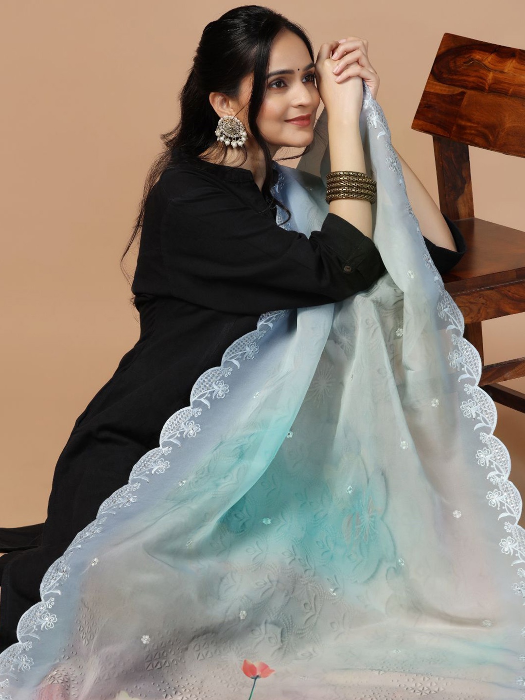 

Kaizen TEXO FAB Floral Printed Organza Dupatta, Grey