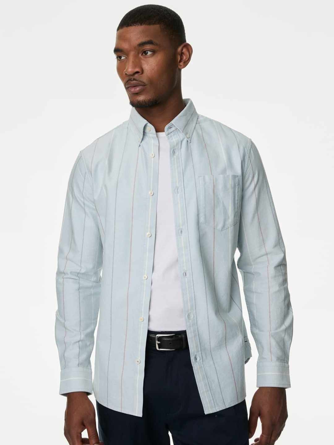 

Marks & Spencer Men Opaque Striped Casual Shirt, Blue