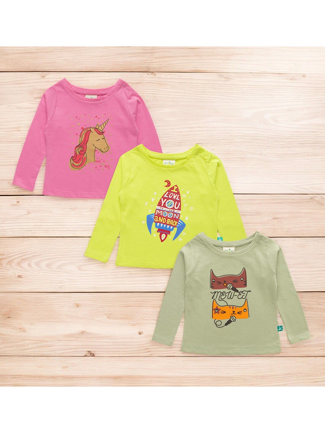 

BAESD Girls 3 Printed Extended Sleeves Applique T-shirt, Multi