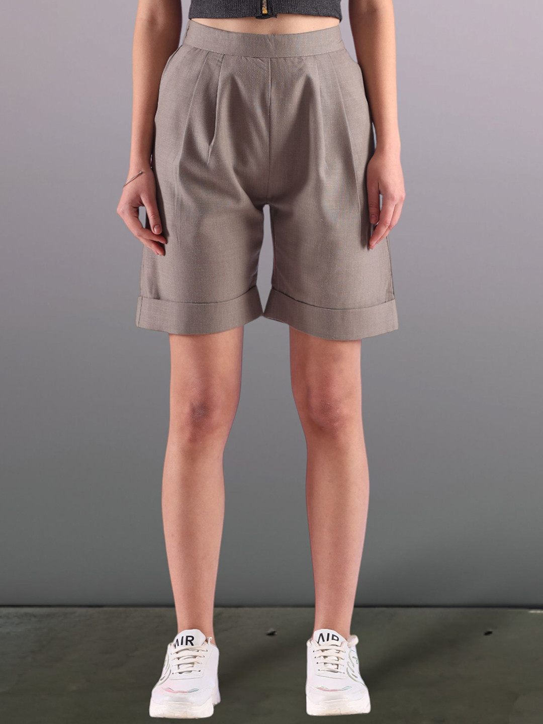 

FITHUB Women Loose Fit High-Rise Training or Gym Shorts, Beige