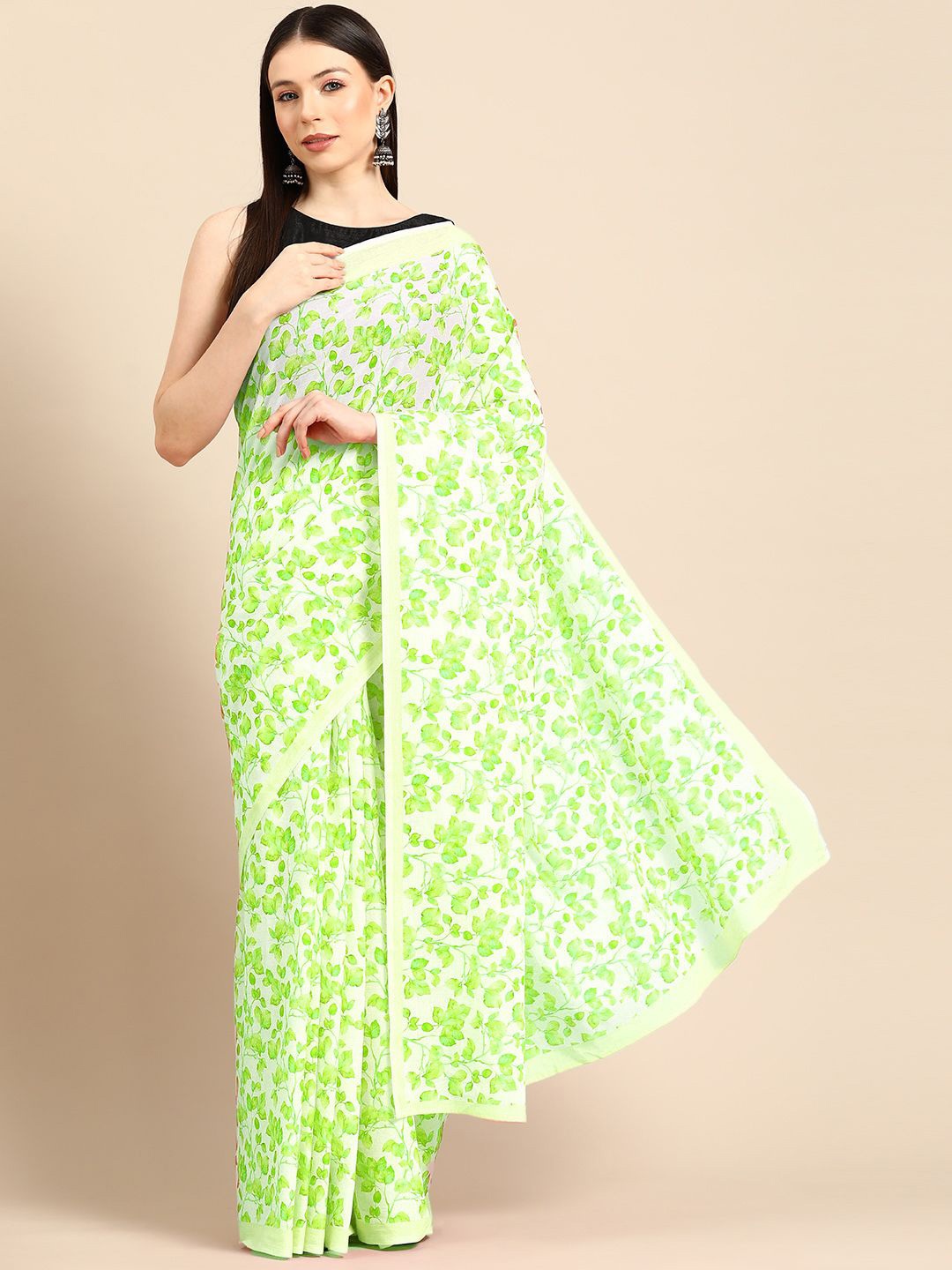 

BUTA BUTI Printed Pure Cotton Floral Saree, Green