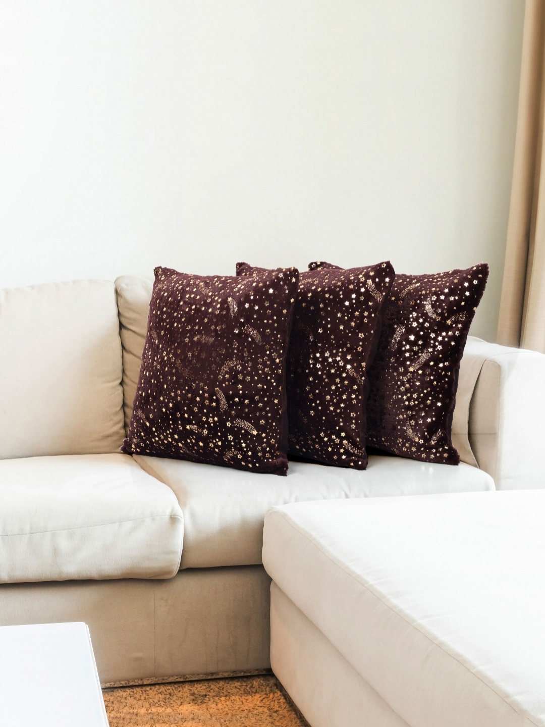 

Fashionhub Brown 3 Pieces Embellished Cotton Square Cushion Covers