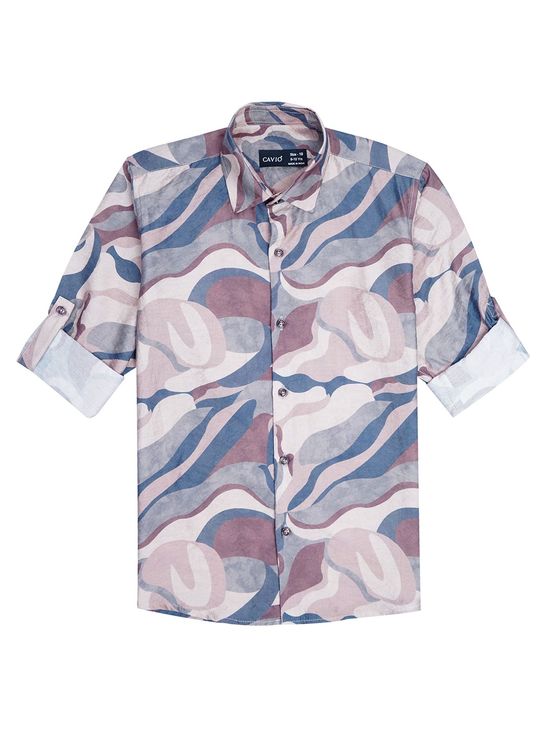 

CAVIO Boys Comfort Abstract Printed Spread Collar Casual Shirt, Cream