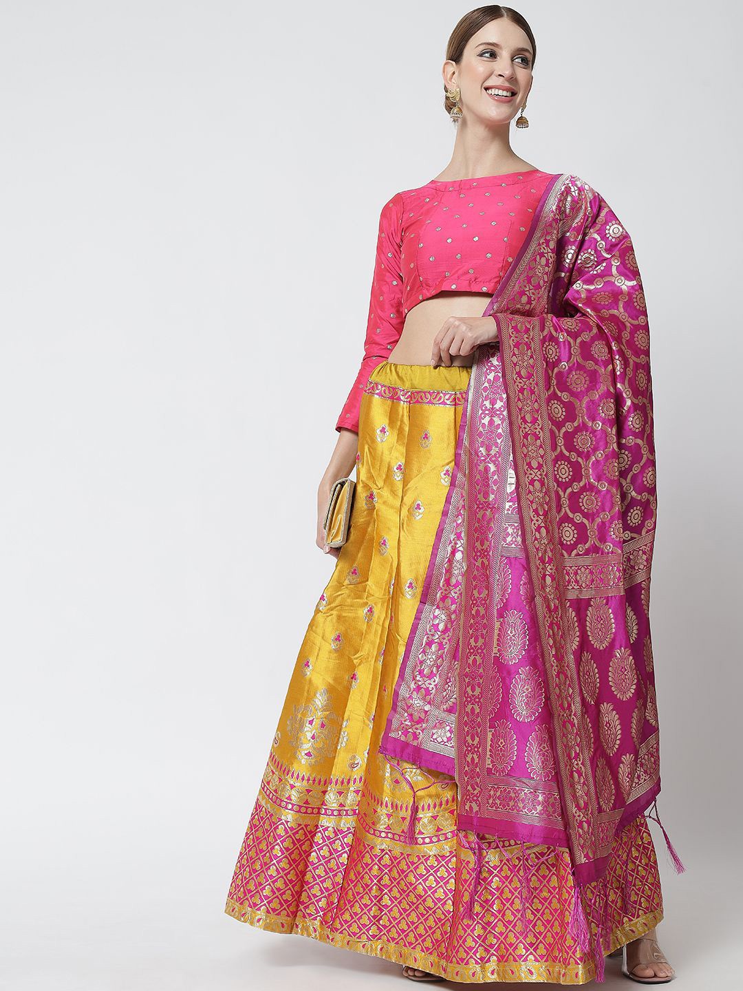 

KAZIA Woven Design Semi-Stitched Lehenga & Unstitched Blouse With Dupatta, Pink