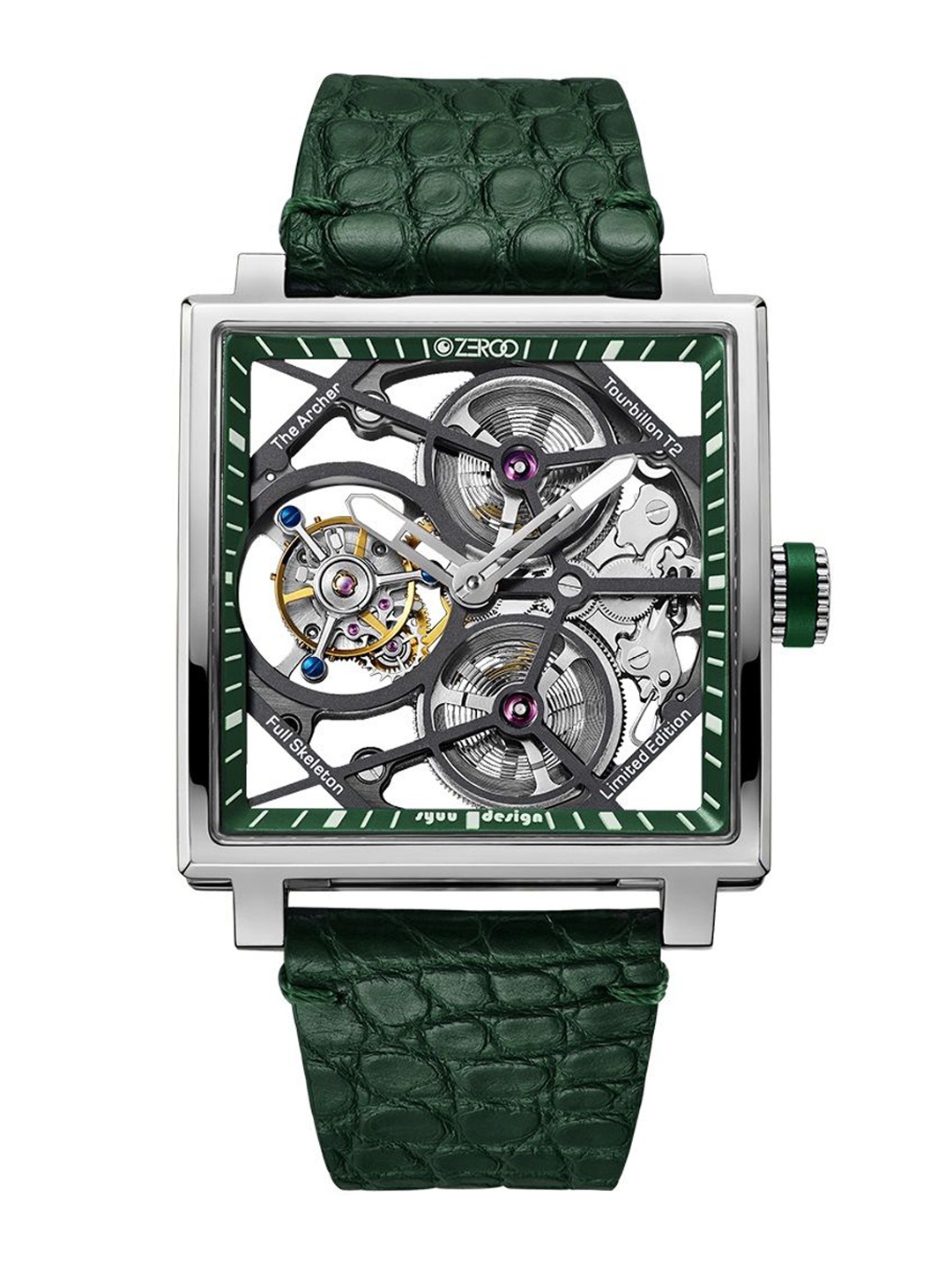 

ZEROO Unisex Skeleton Dial & Leather Straps Analogue Watch ZT002SGR, Green