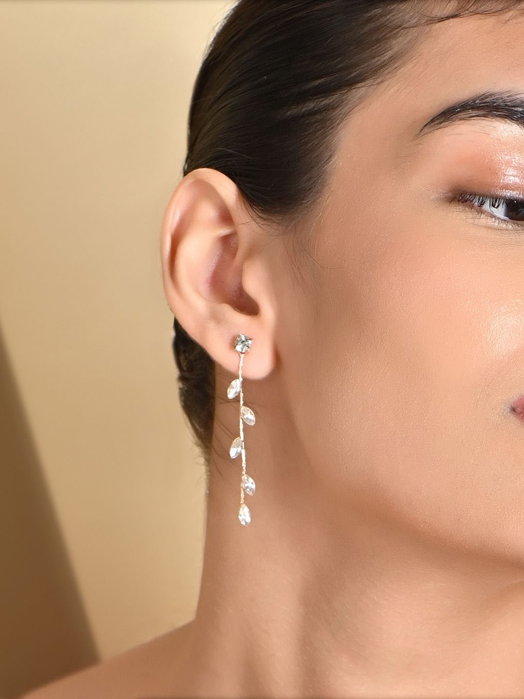 

ToniQ Gold-Plated Cubic Zirconia Studded Drop Earrings