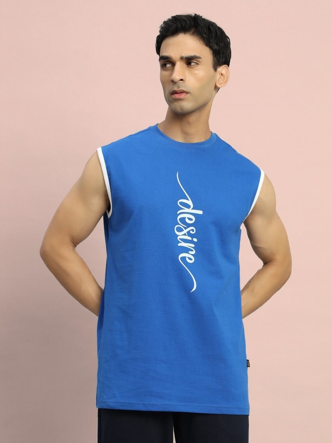 

WEARDUDS Men Typography Printed Round Neck Cotton Oversized T-shirt, Blue