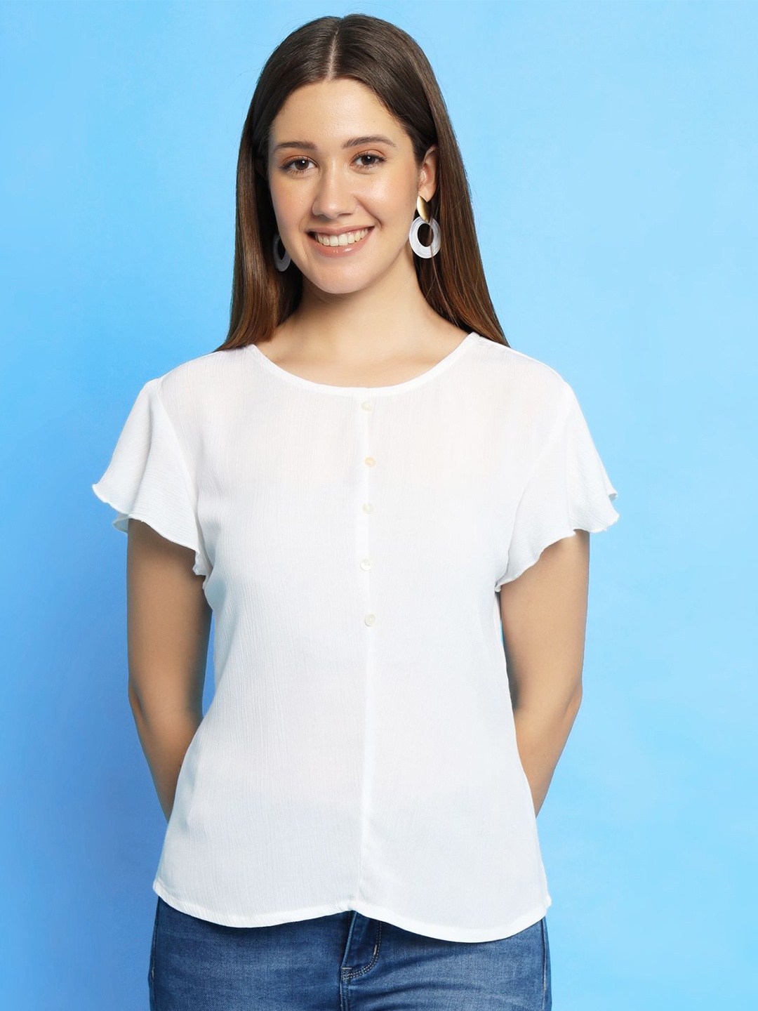 

KIZI Women Solid Round Neck Top, White