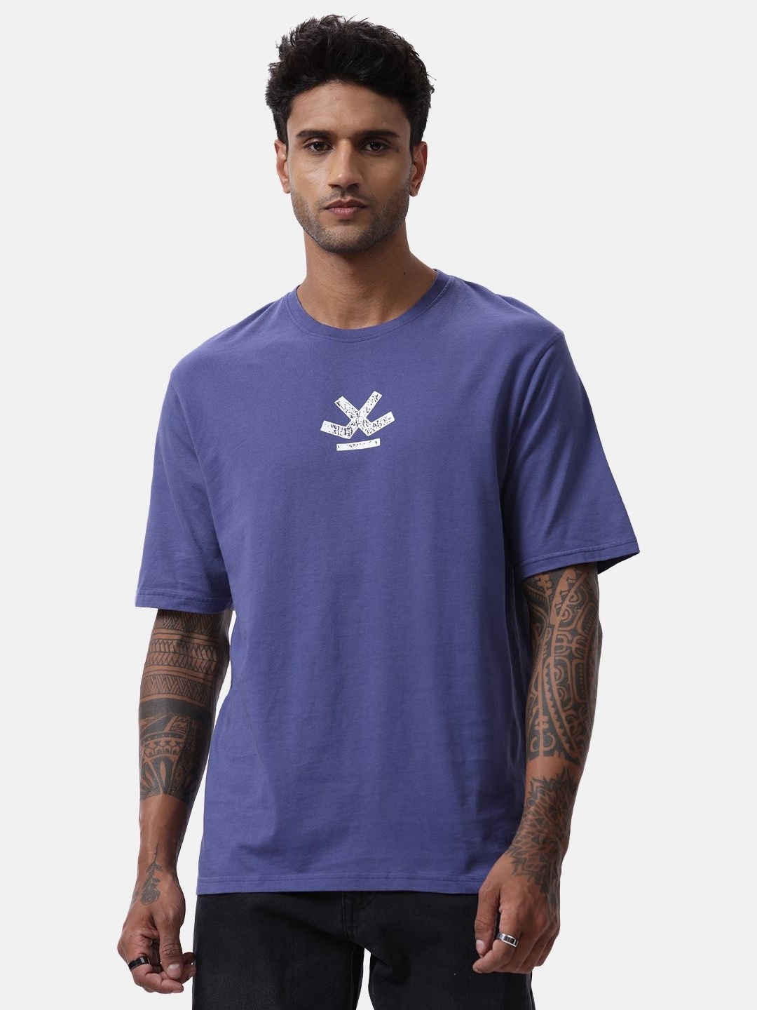 

WROGN Men Typography Printed Round Neck Cotton T-shirt, Purple