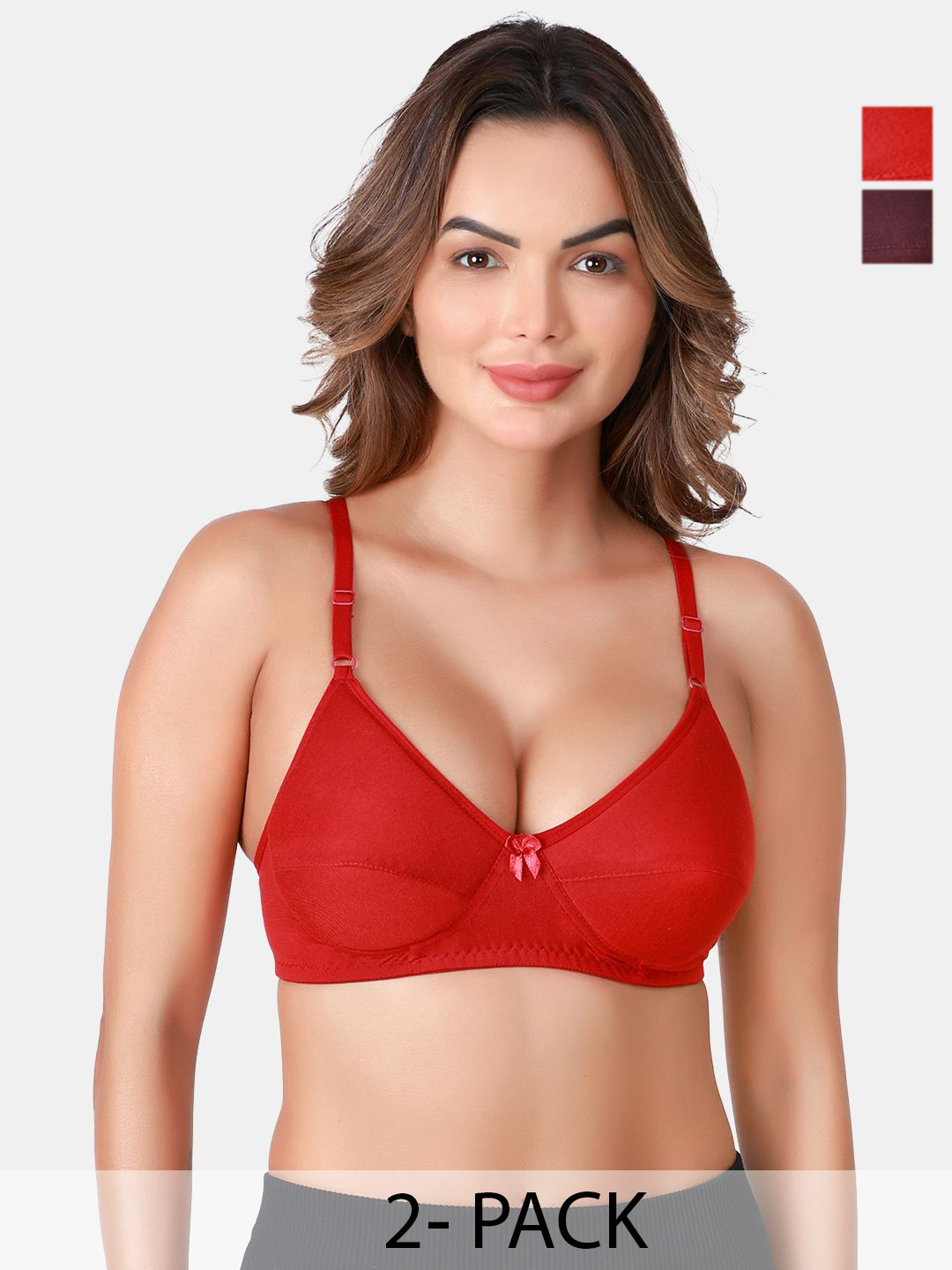 

SKDREAMS Pack Of 2 Seamed Padded Medium Coverage Everyday Bra, Maroon