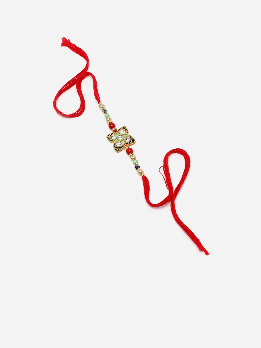 

Anouk Red Kundan Stone Studded & Beaded Thread Rakhi, Gold