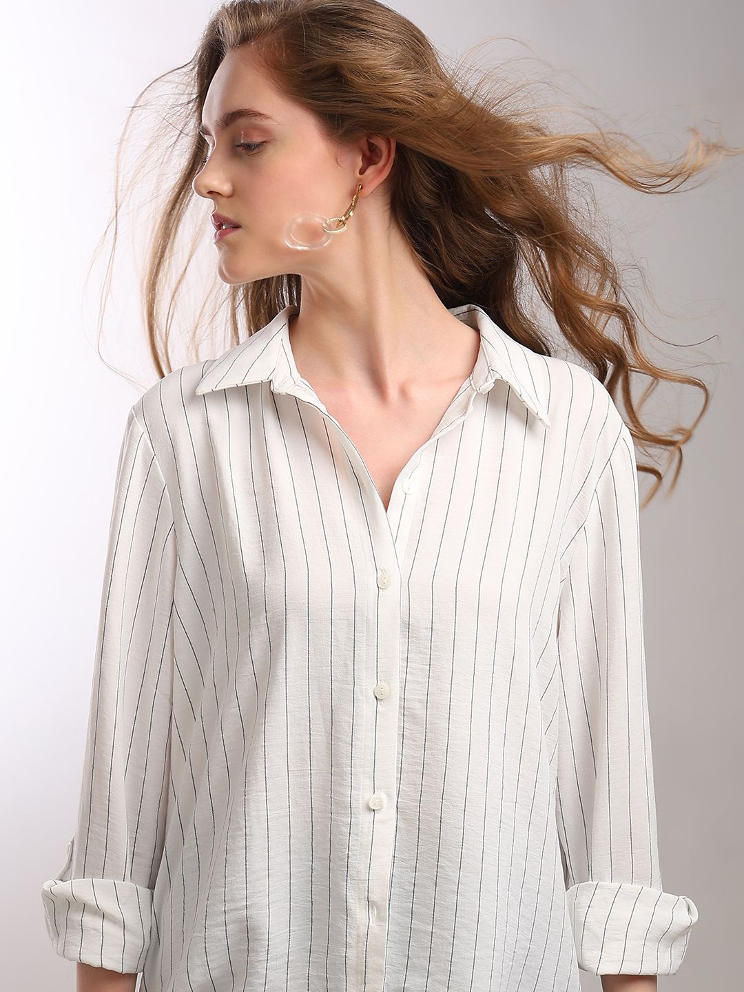 

Vero Moda Women Spread Collar Striped Casual Shirt, White