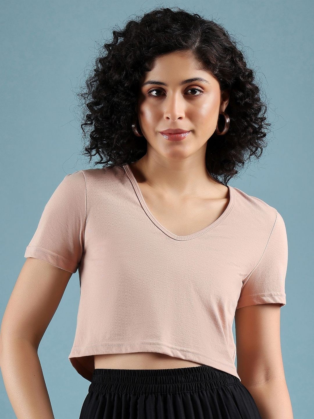

DressBerry Women Solid V-Neck Cotton T-Shirt, Beige