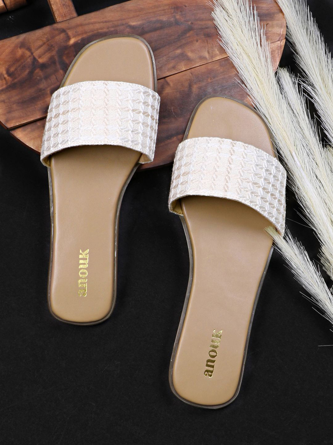 

Anouk Women Printed Open Toe Flats, Cream