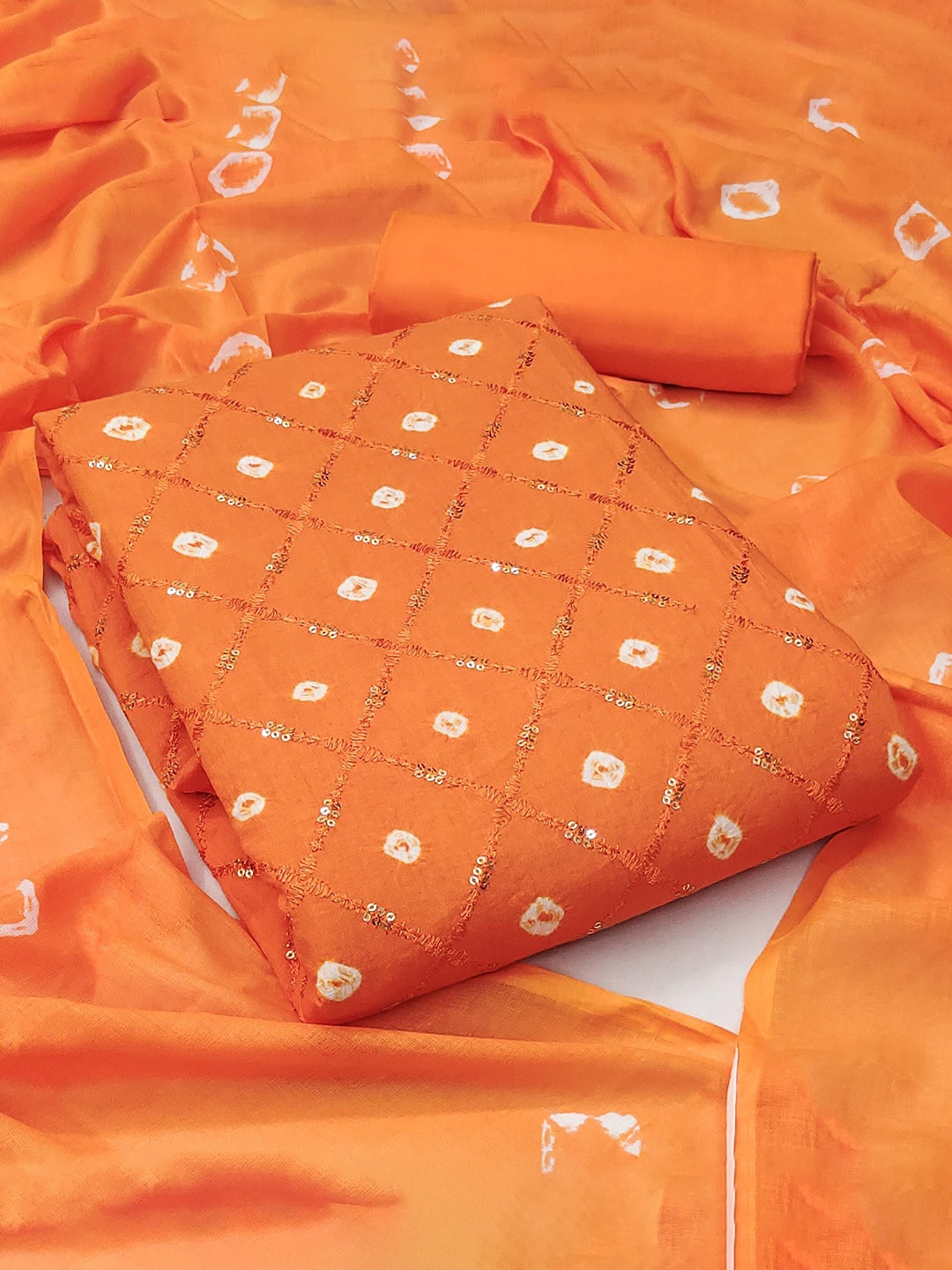 

Peachmode Printed Pure Cotton Unstitched Dress Material, Orange