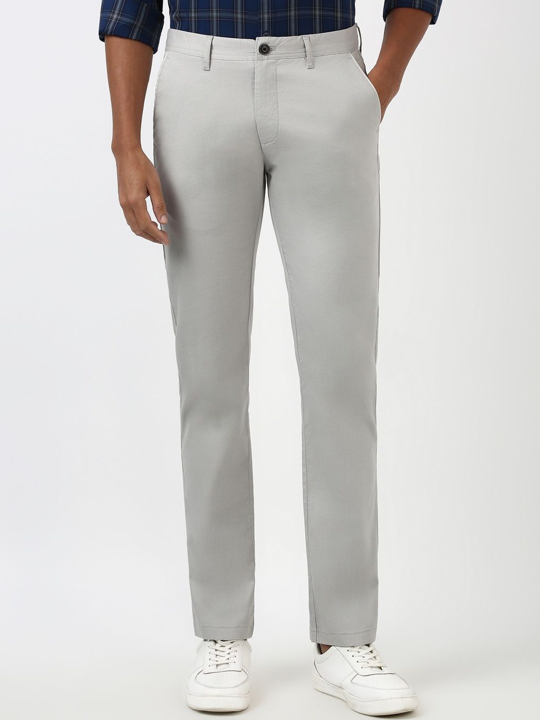 

Peter England Casuals Men Mid-Rise Slim Fit Regular Trousers, Grey