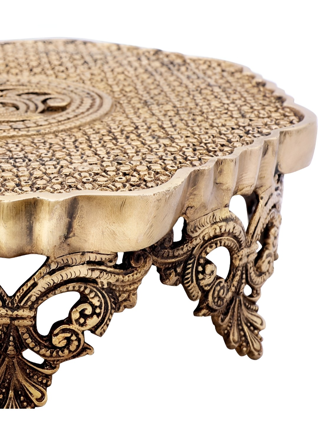 

Exotic India Brass Designer Floral Ritual Chowki, Gold