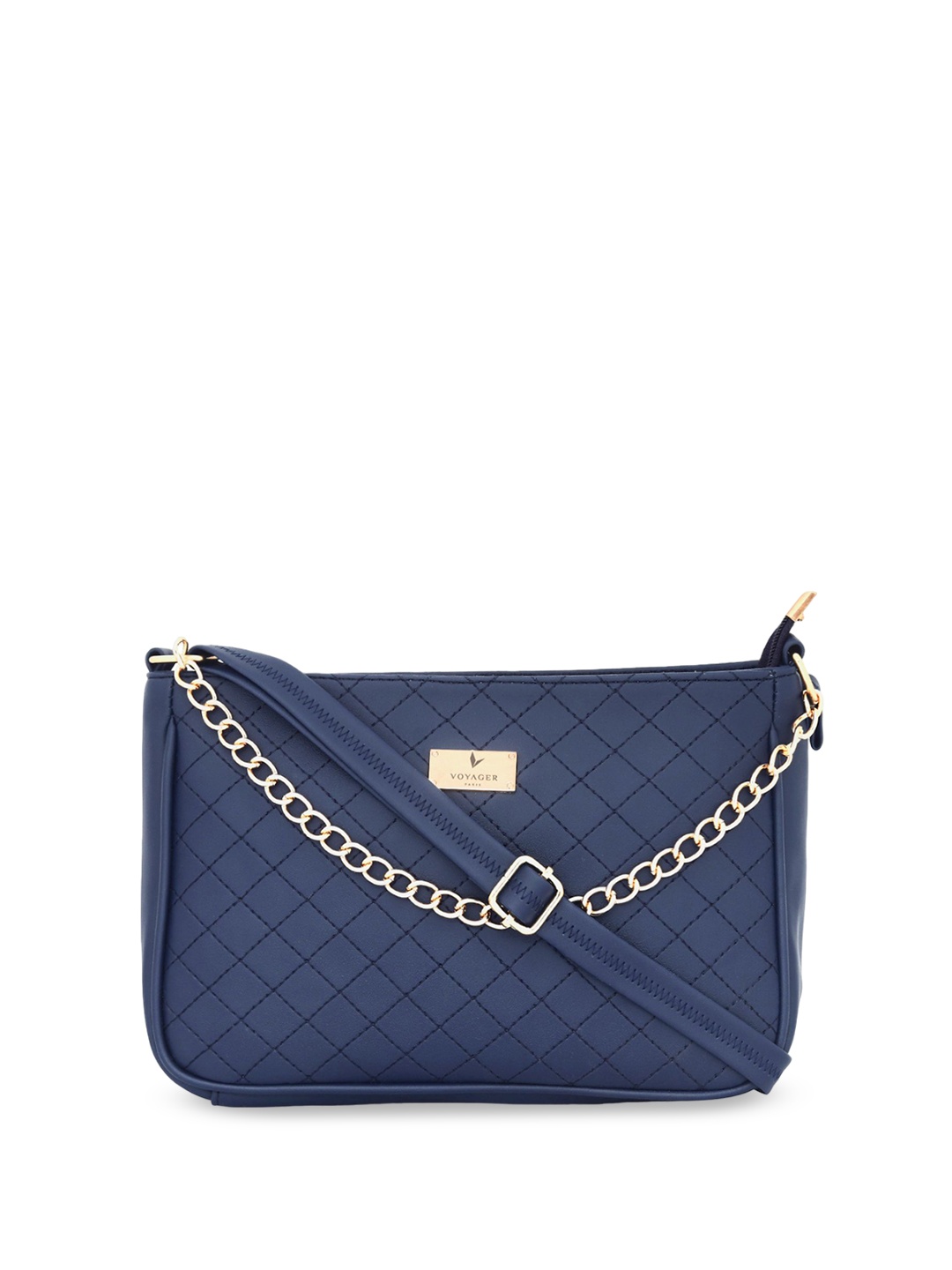 

VOYAGER PARIS Juliette Geometric Textured Structured Sling Bag, Navy blue