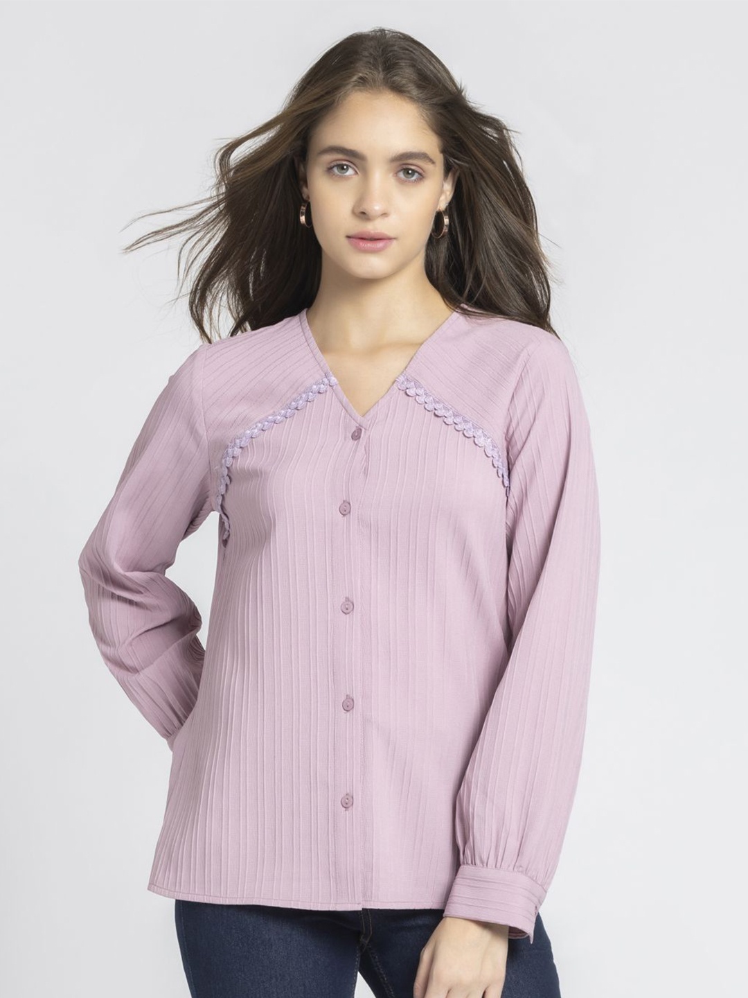 

SHAYE Women Relaxed Opaque Striped Casual Shirt, Pink