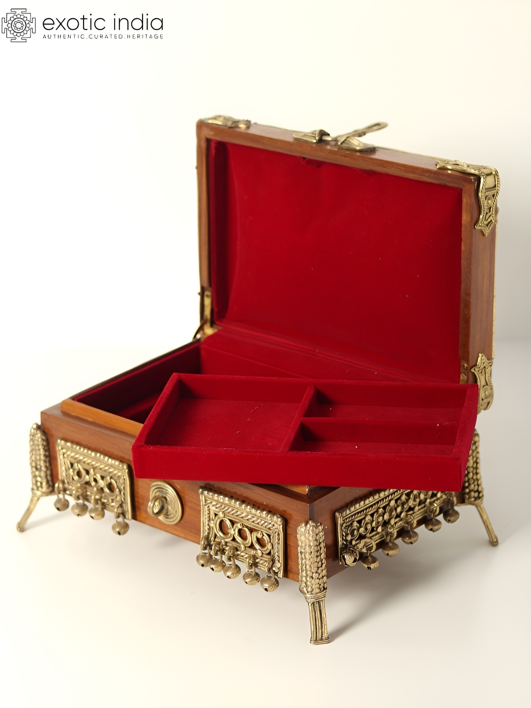 

Exotic India Brass & Wood Designer Jewellery Box, Brown