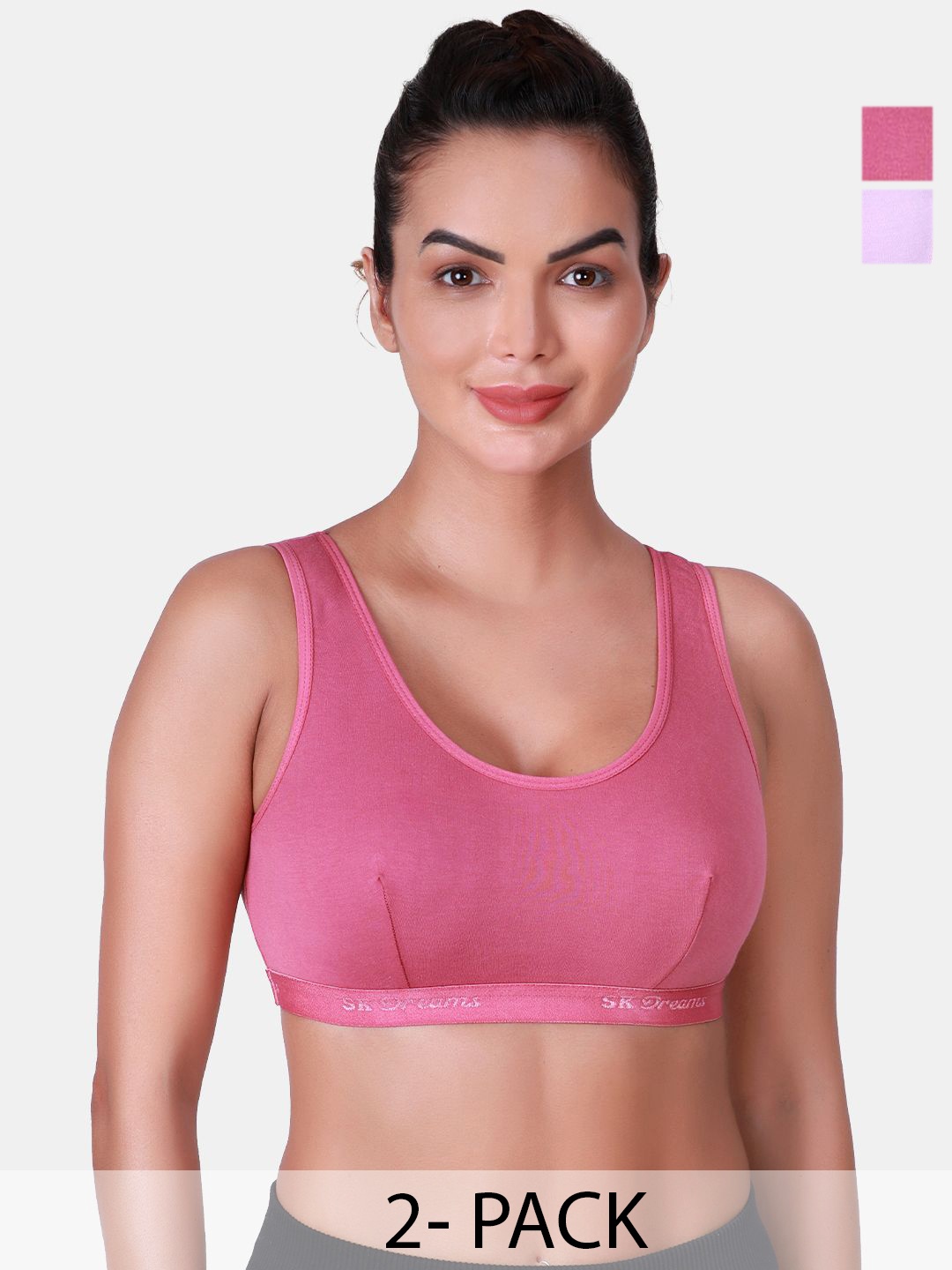 

SKDREAMS Pack of 2 Women Non Padded Full Coverage Sports Bra, Pink