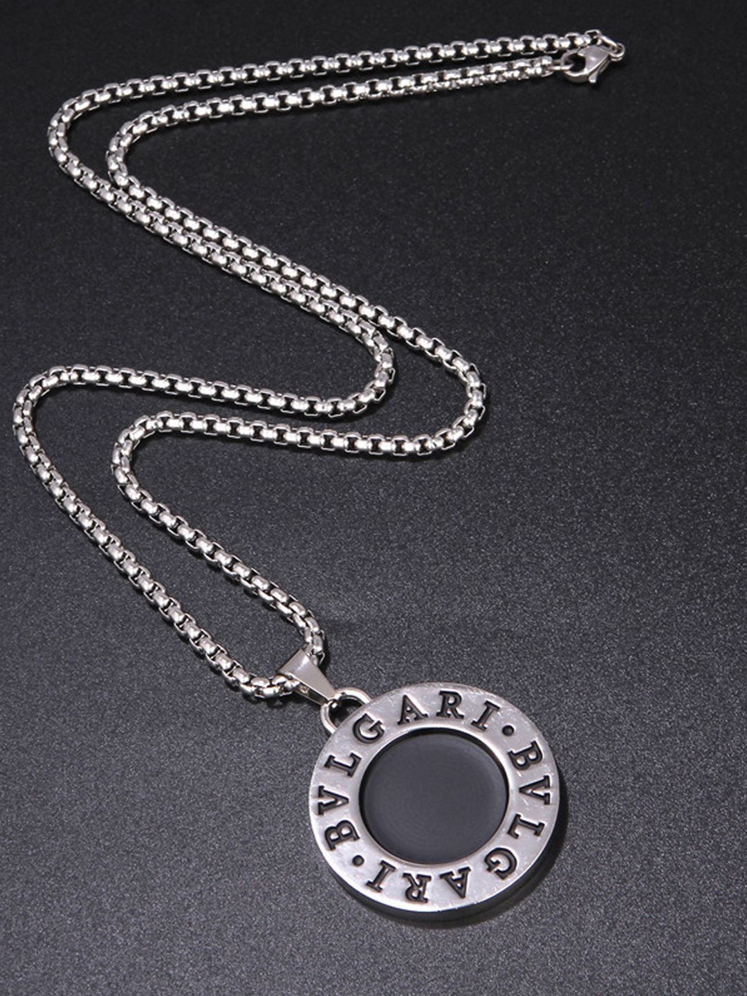 

KRENOZ Men Silver-Plated Stainless Steel Circular-Shaped Pendants With Chains