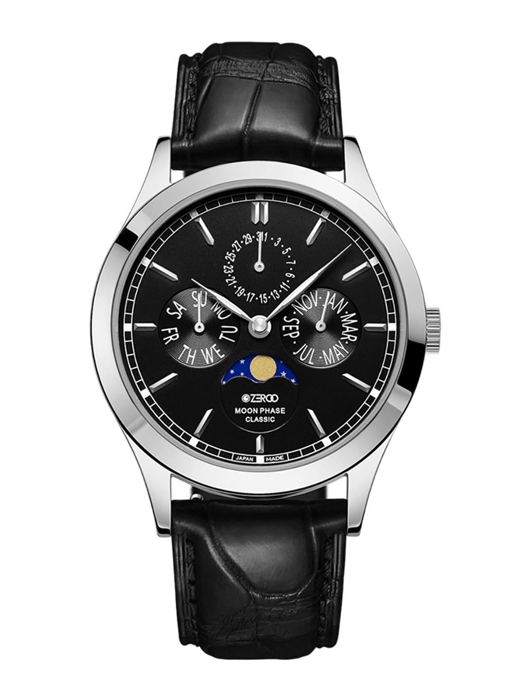 

ZEROO Unisex Dial & Leather Straps Analogue Watch ZC001SBK, Black