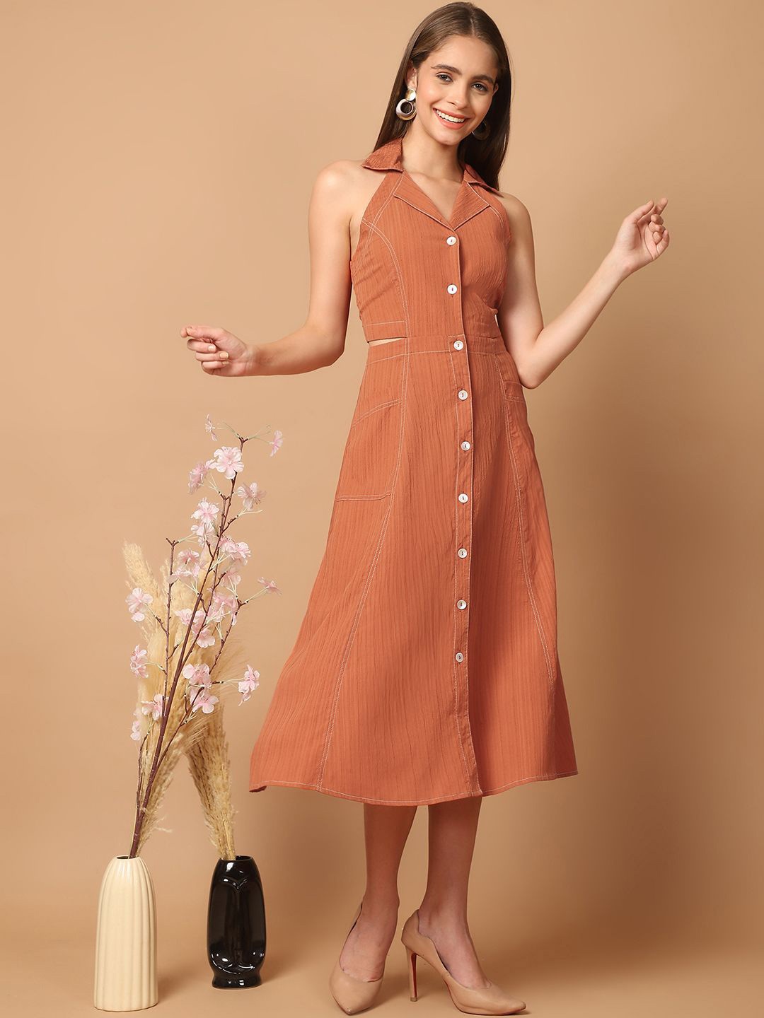 

BLANC9 A-line Midi Shirt Dress, Rust