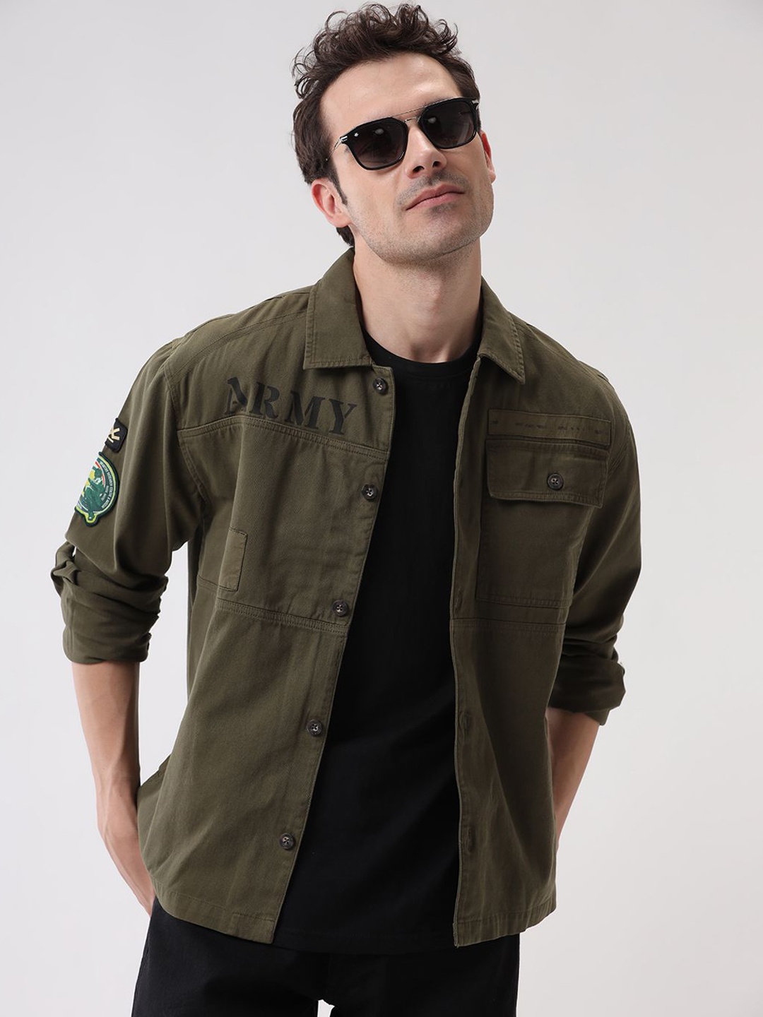 

WROGN Men Camouflage Longline Tailored Jacket, Olive