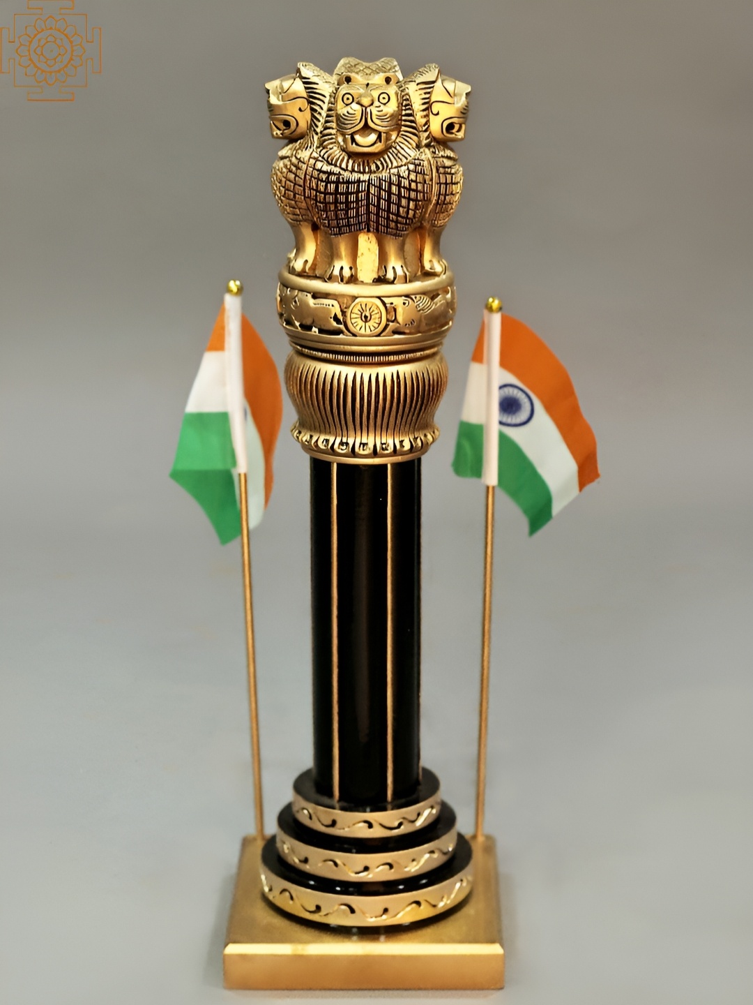 

Exotic India Black Ashoka Stambh Pillar Indian Flag Brass Figurine Showpiece