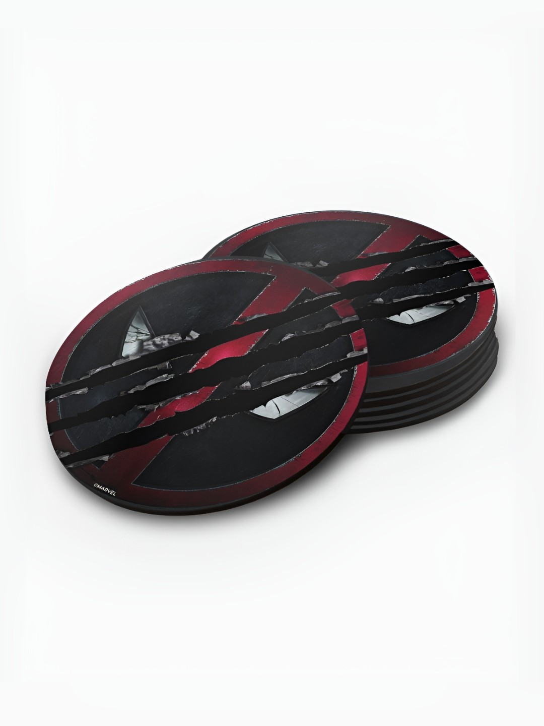 

macmerise Black & Red 6 Pieces Printed Deadpool Crest Wooden Coasters