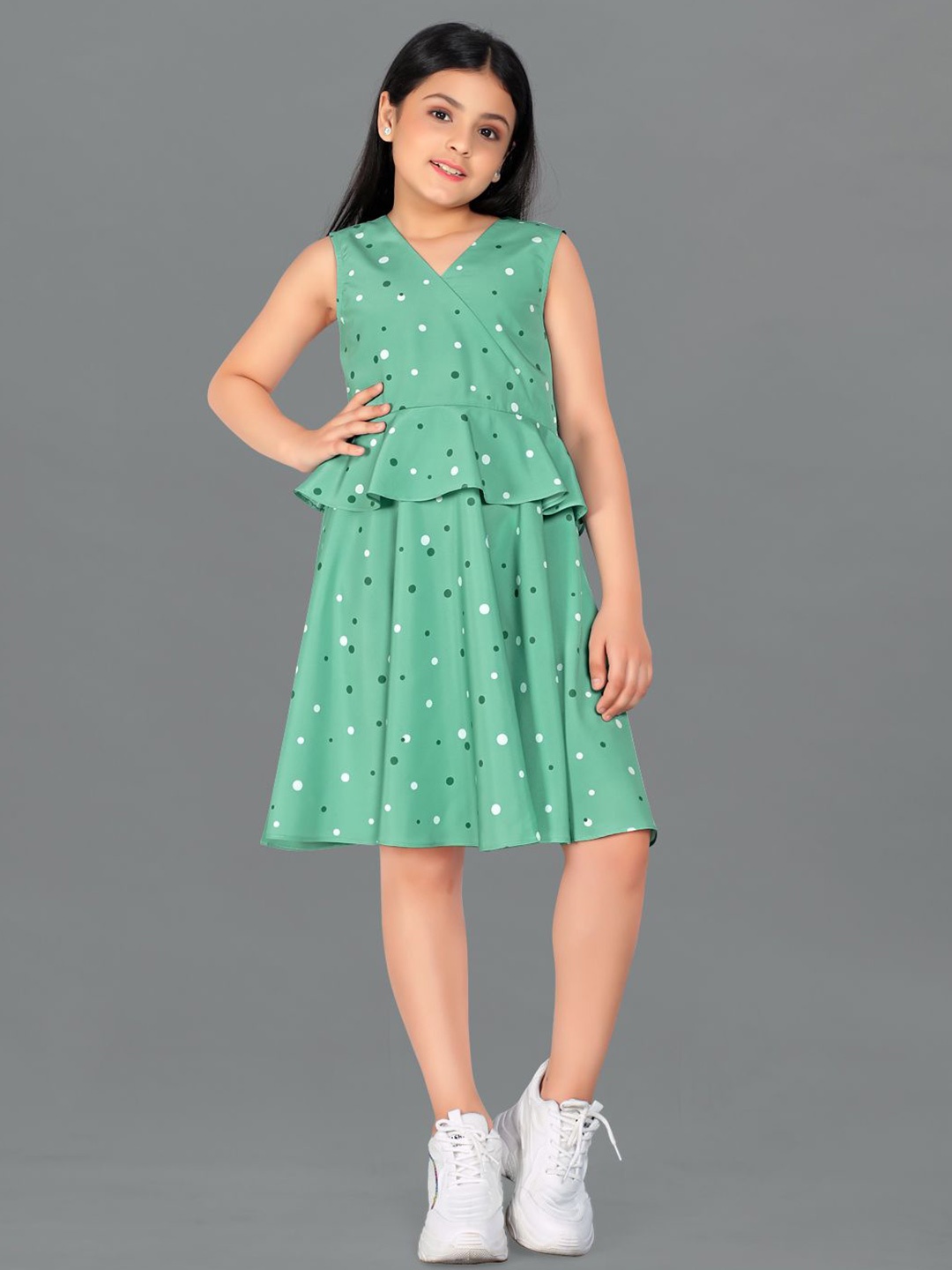 

BAESD Girls Polka Dot Printed Crepe A-Line Dress, Green