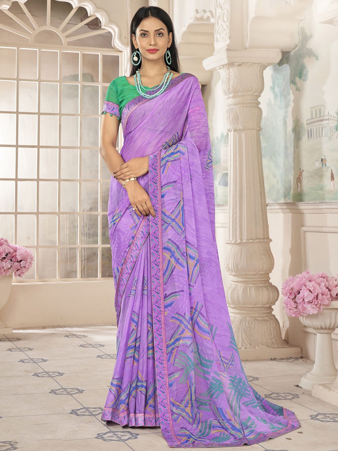 

KALINI Printed Bagh Saree, Lavender