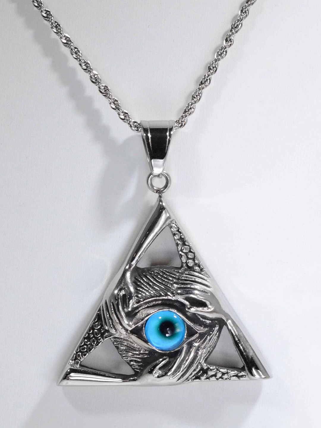 

KRENOZ Men Silver-Plated Stainless Steel Lucky Evil Eye Pendants With Chains