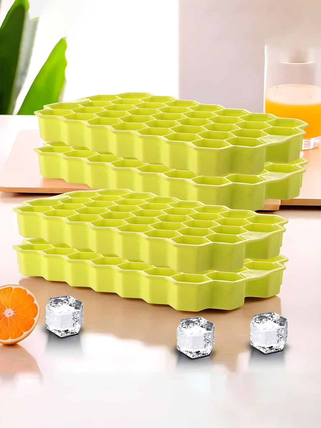 

Kuber Industries Green 4 Pieces Textured Honeycomb Ice Cube Trays
