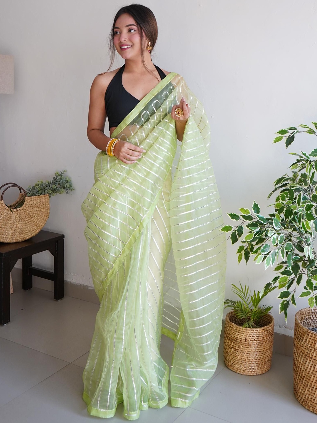

Kalista Leheriya Gotta Patti Organza Saree, Green