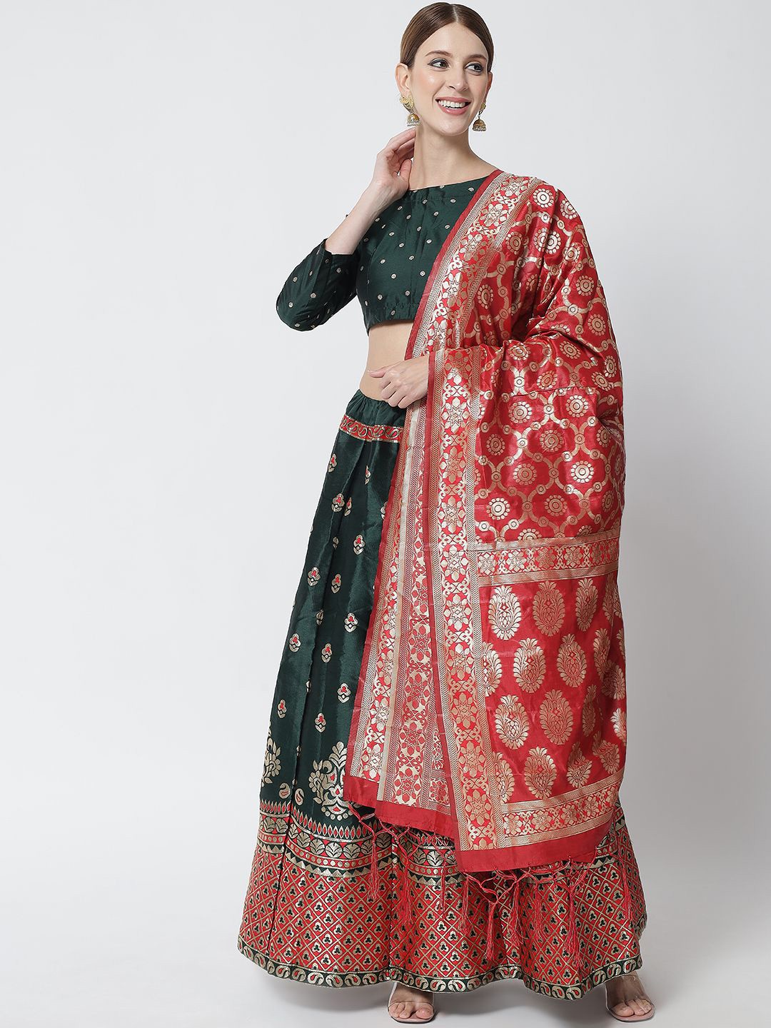 

KAZIA Woven Design Semi-Stitched Lehenga & Unstitched Blouse With Dupatta, Green