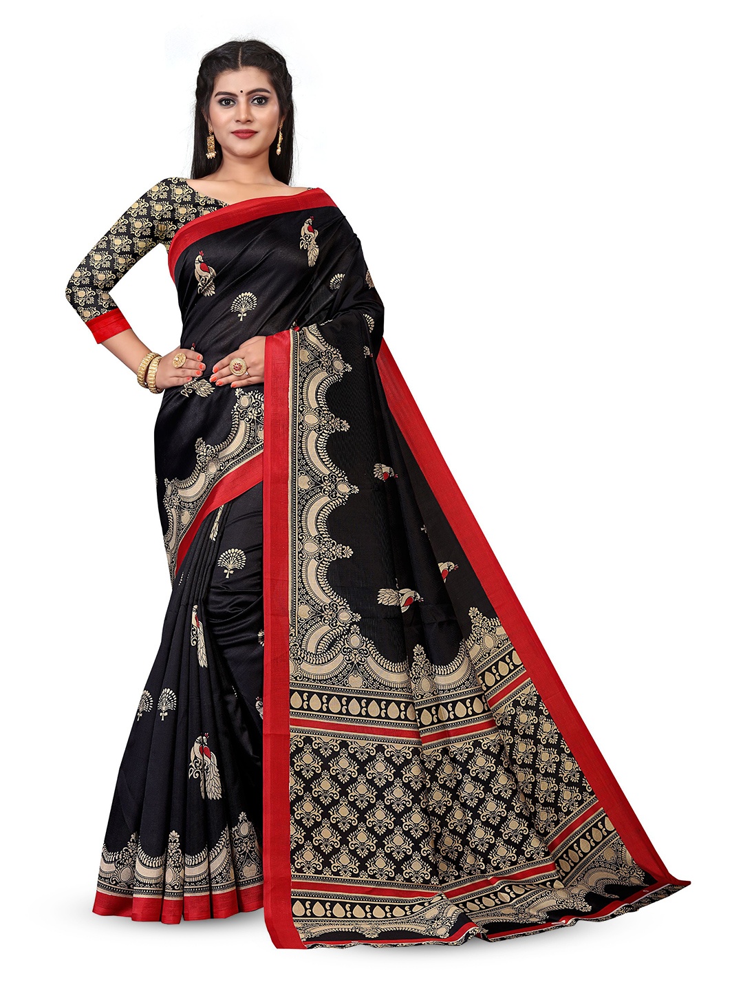 

RUNAYA NX Printed Ethnic Motifs Art Silk Saree, Black