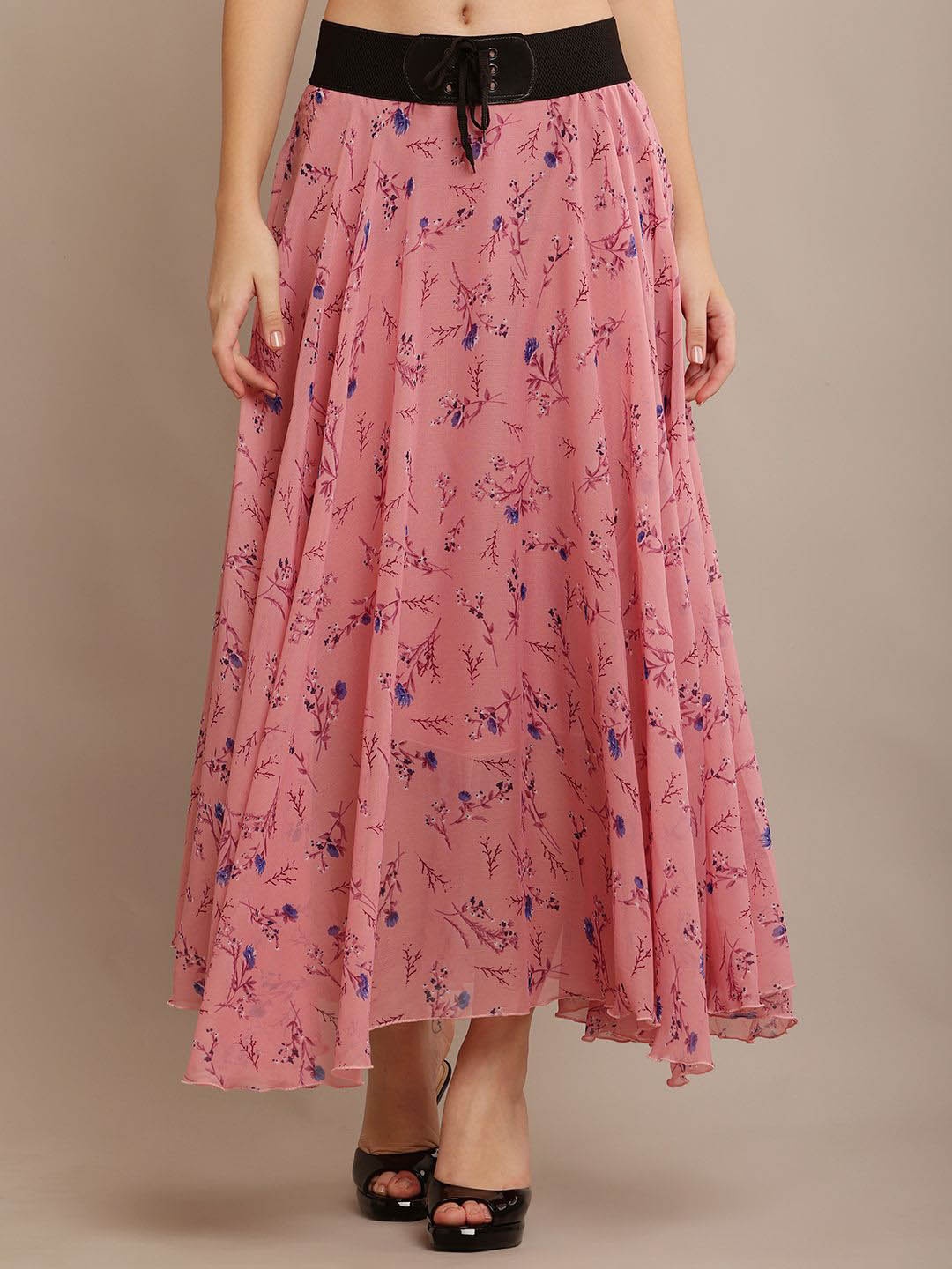 

Raabta Fashion Women Floral Printed Flared Maxi Skirt, Peach