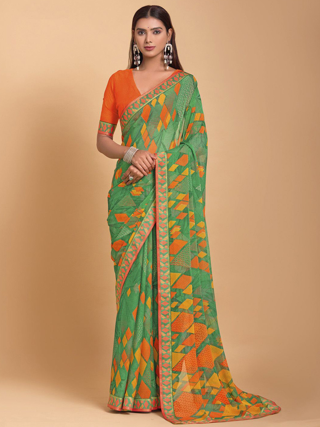 

KALINI Poly Chiffon Saree, Green