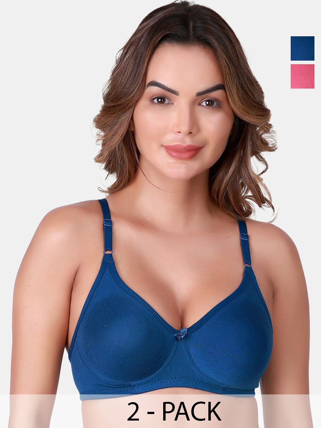 

SKDREAMS Pack Of 2 Cotton Seamless Non Padded Full Coverage T-Shirt Bra, Blue