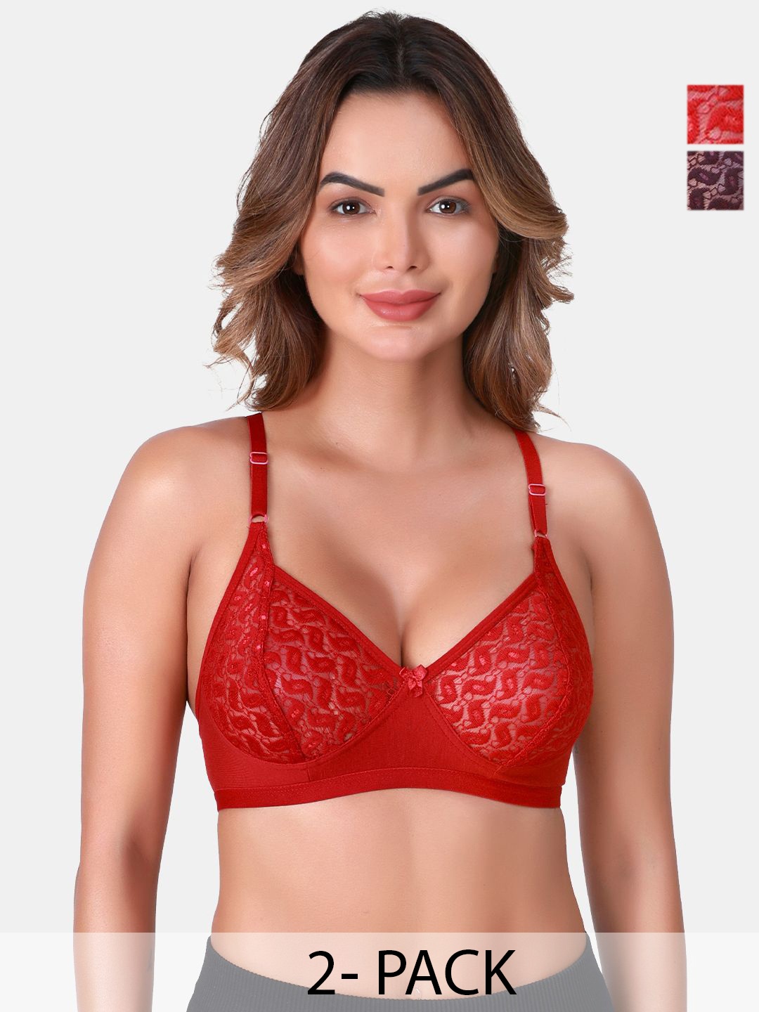 

SKDREAMS Pack Of 2 Women Self Design Medium Coverage Bra, Maroon