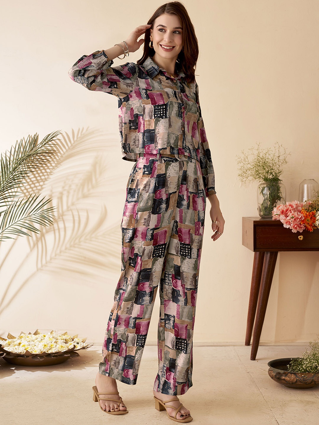 

Anouk Printed Long Sleeves Shirt & Trousers, Pink