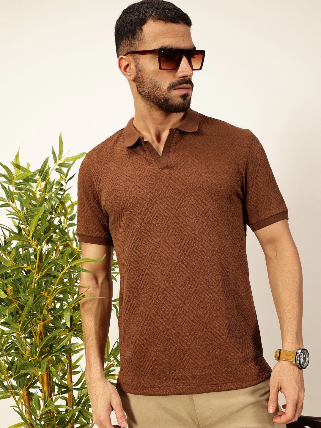 

Thomas Scott Men Anti Odour Solid Polo Collar T-shirt, Coffee brown